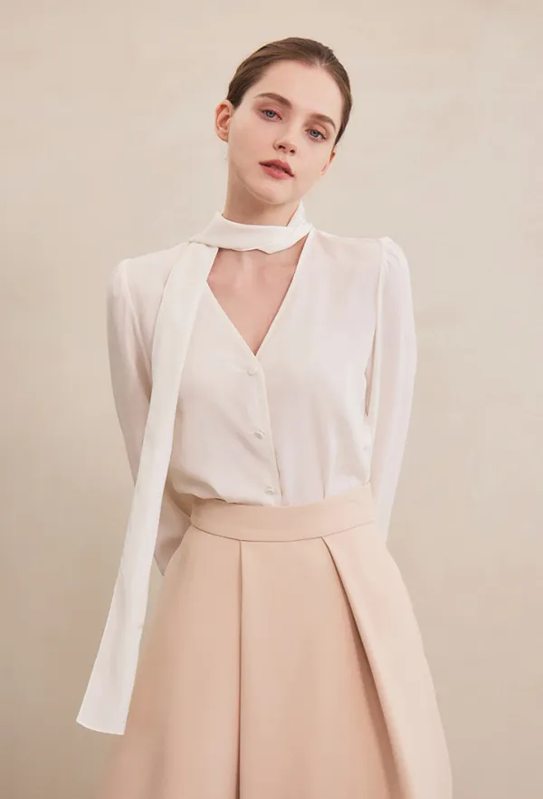 Kayla Tie Blouse (Ivory)
