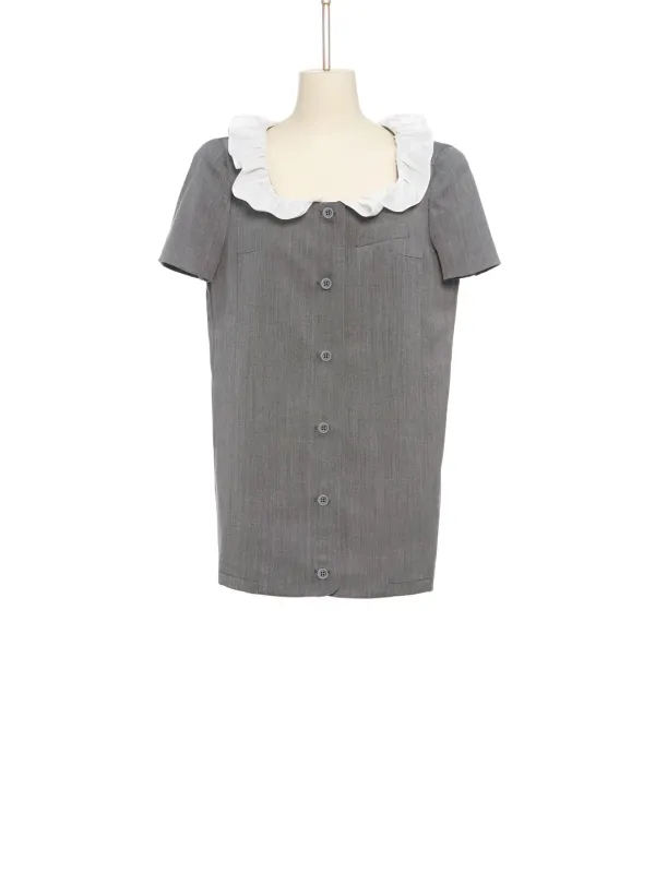 PF25 GRAY FRILLED NECK DRESS