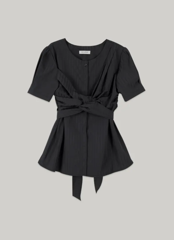 comos 1407 stripe wrap point shirring blouse (2color)