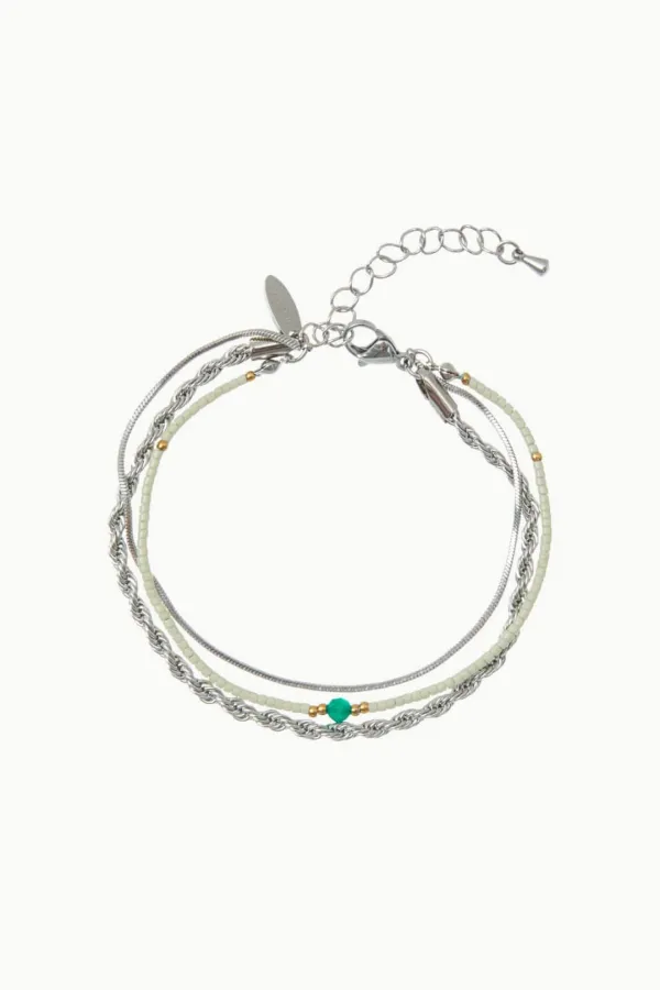 Green Cord Layered Chain Bracelet