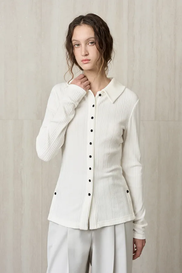 KNIT RIBBED SHIRT TOP IVORY