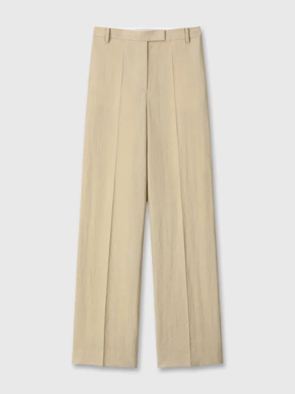 LINEN TWILL STRAIGHT TROUSERS_ SAND