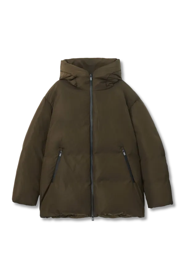 MATTE HOODED PUFFER JACKET (BROWN)
