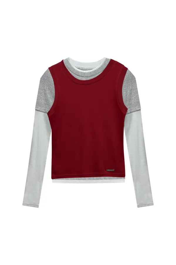 COMET LAYERED SLEEVE TOP / RED