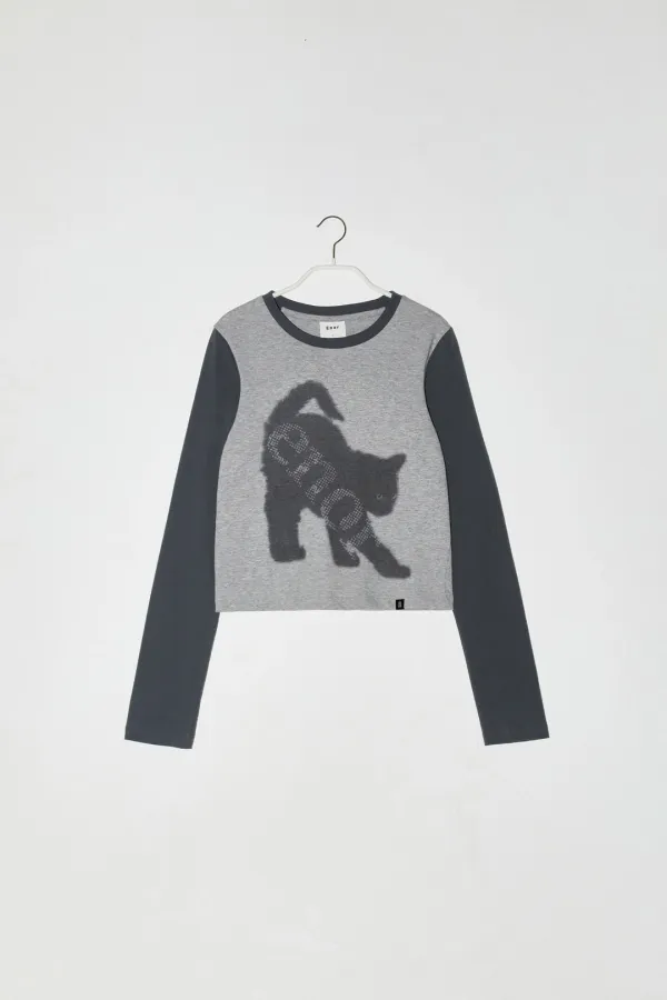 ENOR CAT CROP T-SHIRT - GREY