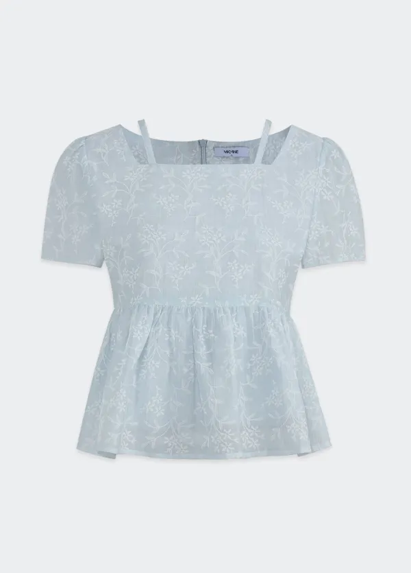  [44-120]  Liene Square Neck Blouse  리엔 스퀘어넥 블라우스 (여름-빈티지룩-페미닌룩-데일리룩-블라우스-여름하객룩-스퀘어넥-시원한원단-바캉스룩-페플럼-여깨셔링-빅사이즈-자체제작) 