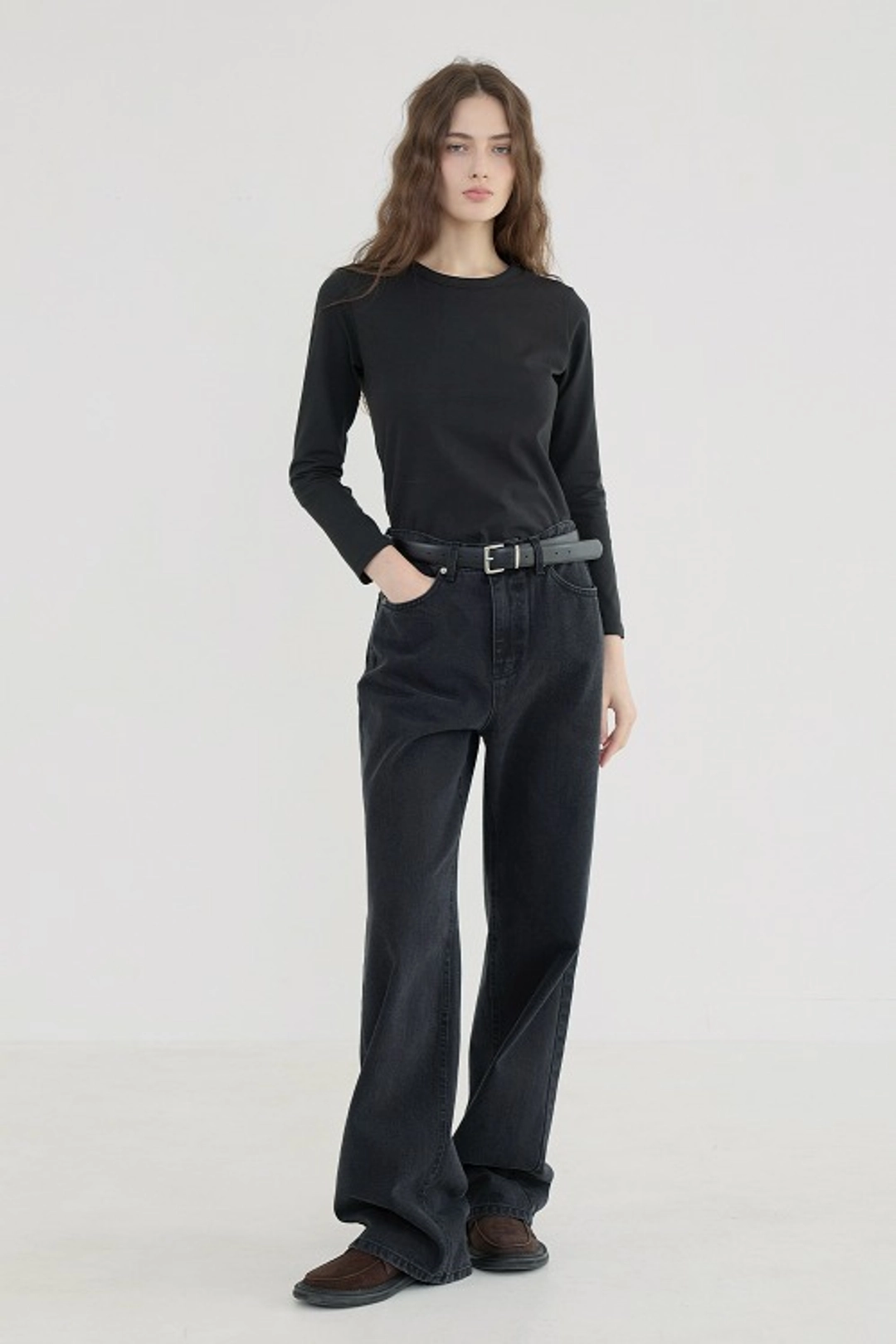 퀸스래빗 F/W Paul Semi Wide Fit Washing Denim Pants - BLACK 상품 이미지 2