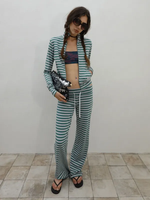 Classic Striped Jersey Zip-Up Teal