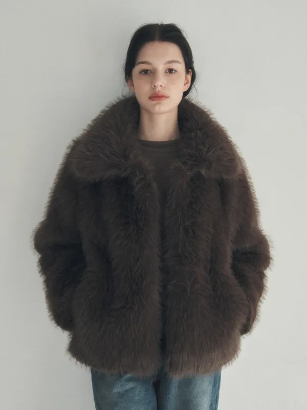 Classic Collar Fur Jacket_Brown