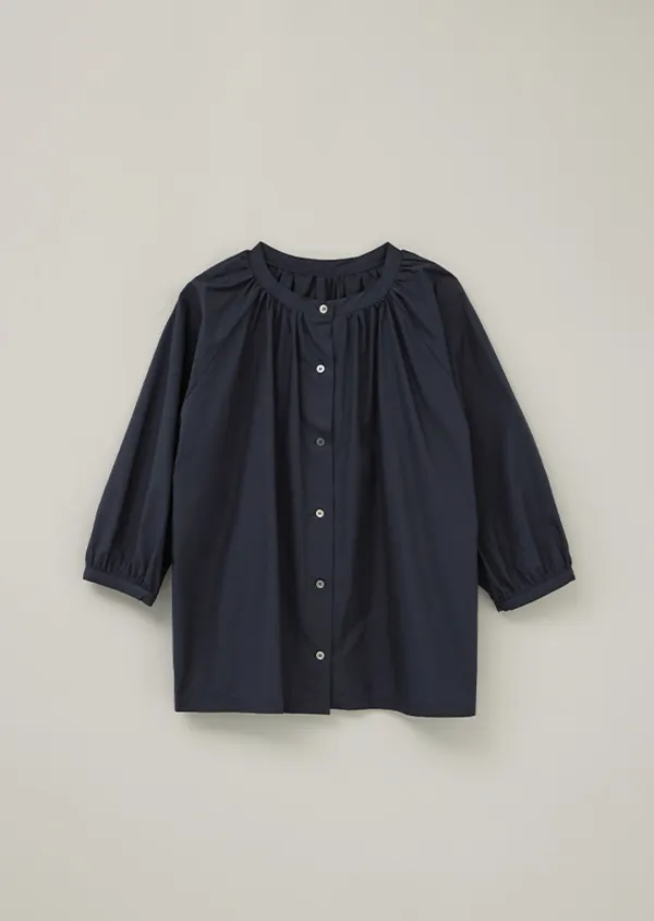 two way shirring blouse-navy