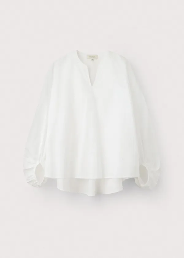 Crispy cotton balloon sleeve shirts_White
