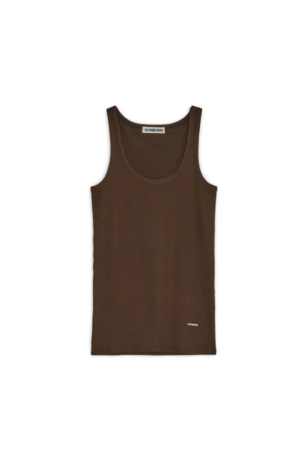 EASY ROUND NECK SLEEVELESS TOP, BROWN