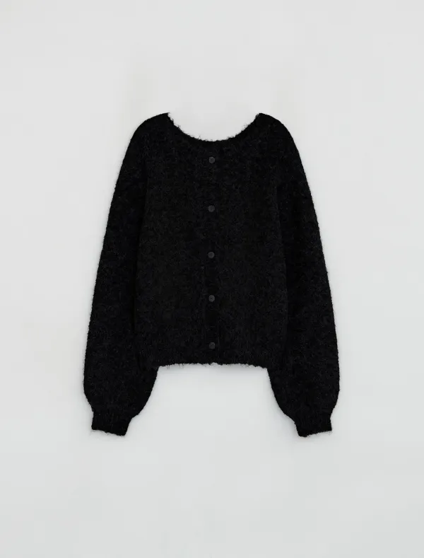 FLUFFY KNIT CARDIGAN [BLACK]