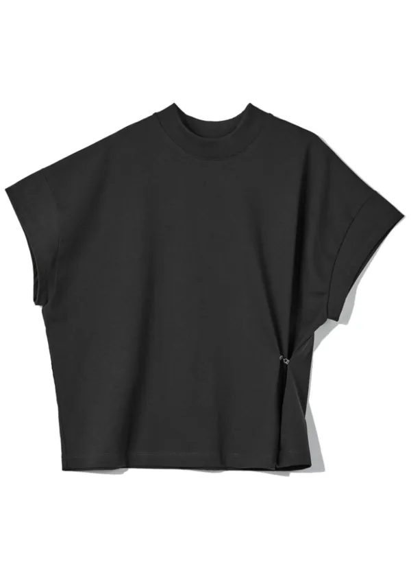 MOCK NECK SIDE HOOK T-SHIRT_CHARCOAL