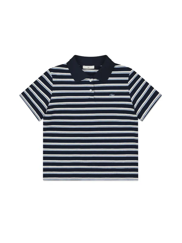 Stripe Cotton Polo Shirt Navy
