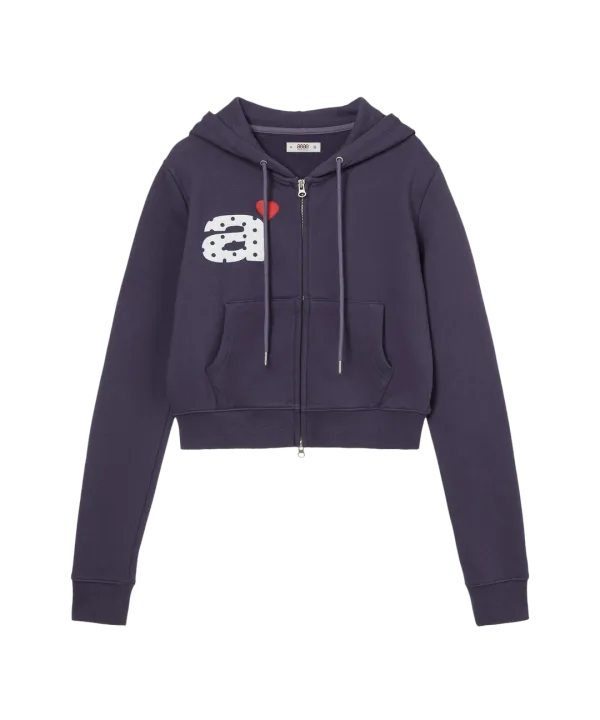 DOT SMALL LETTER CROP HOOD ZIP UP [PURPLE]