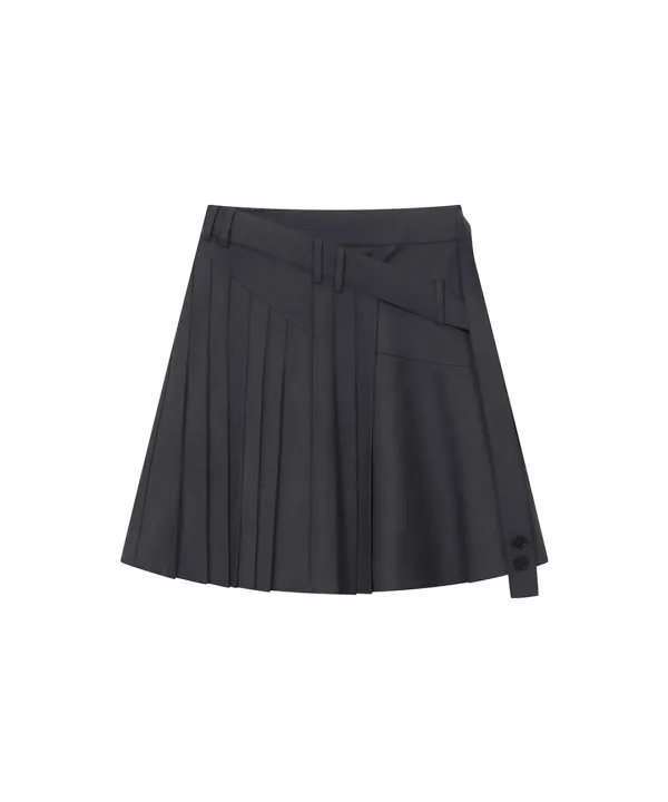 [레이 PICK] Diagonal belted midi skirt CHARCOAL