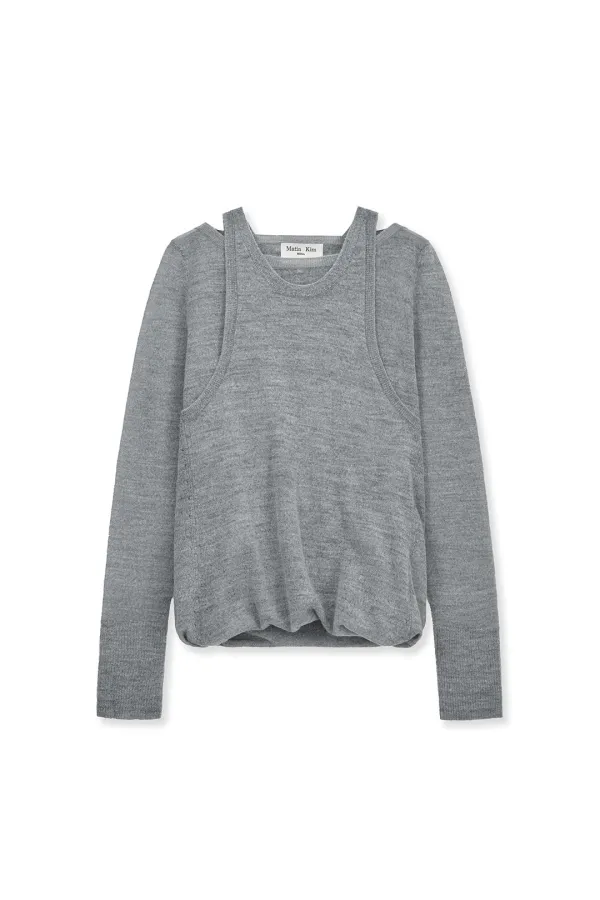 MOHAIR LAYERED KNIT PULLOVER IN LIGHT GREY