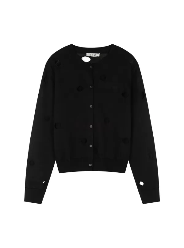 HOLE KNITTED WOOL CARDIGAN (BLACK)