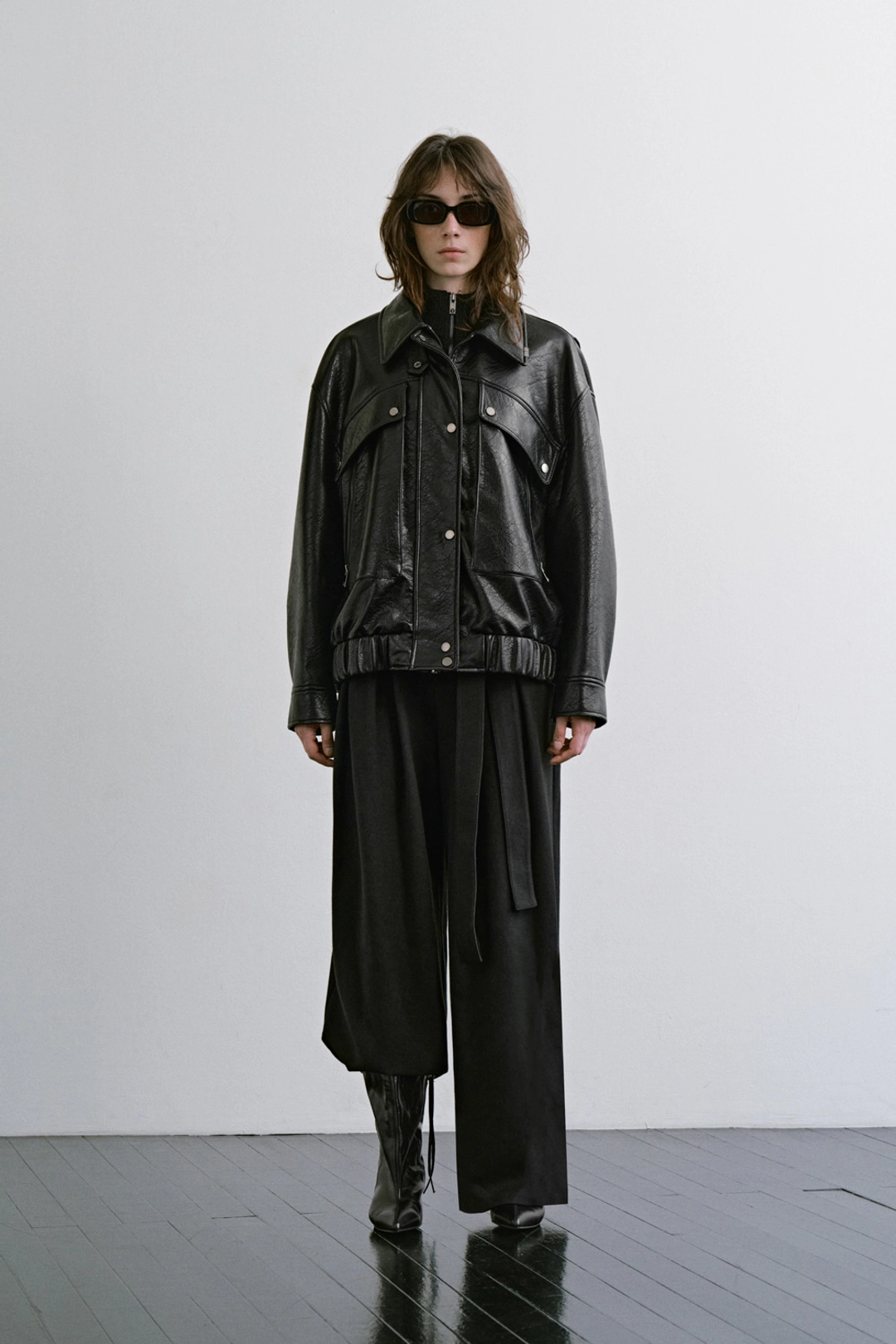 트리밍버드 Diagonal Leather Blouson Jumper [ Black ] 상품 이미지 2