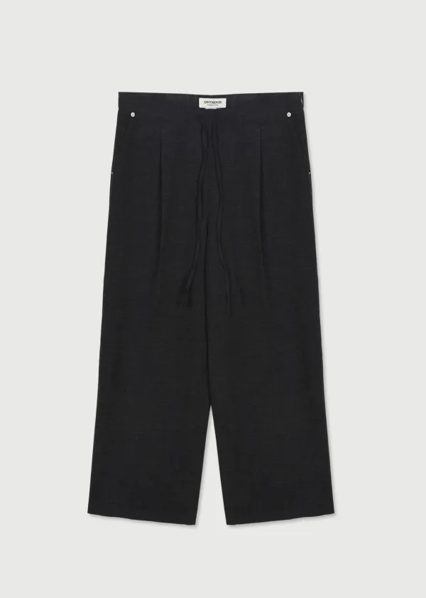 TIE WAIST WIDE SLACKS - CHARCOAL