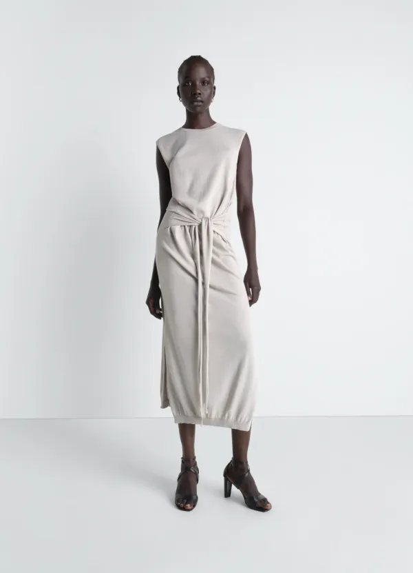 SLEEVELESS KNOTTED DRESS IN FINE COTTON CREPE