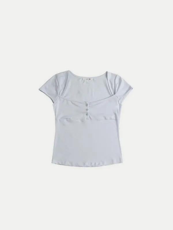 ✲ 2ND BUTTON LEAF SQUARE T-SHIRT SKY BLUE