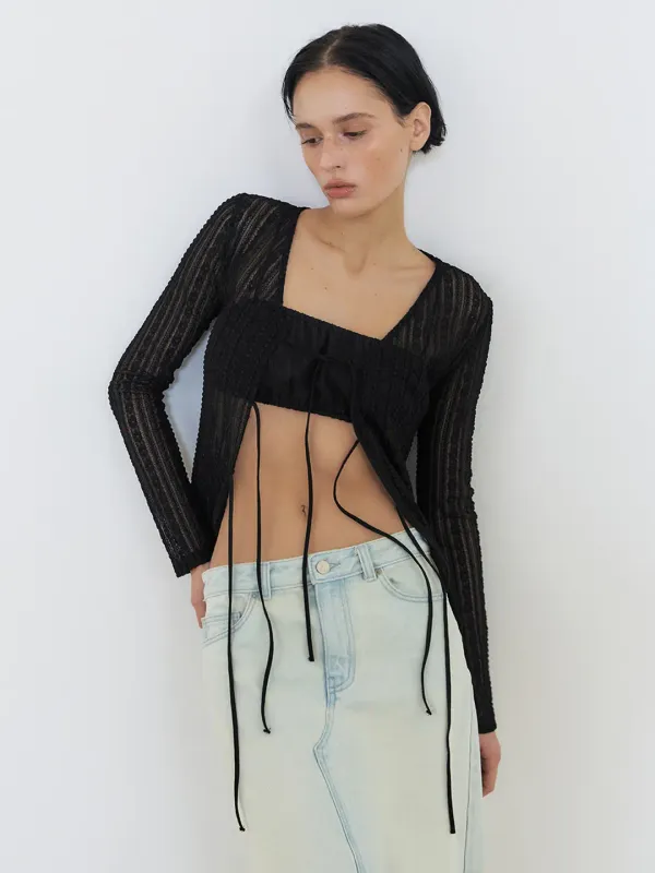 Lace Strap Cardigan, Black