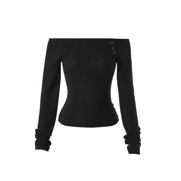 [Restock] Curve Button Off-Shoulder Tee [Black]