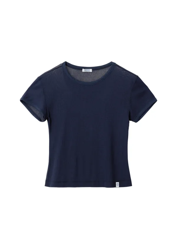 Cotton Mesh Slim Fit T-shirt_Navy