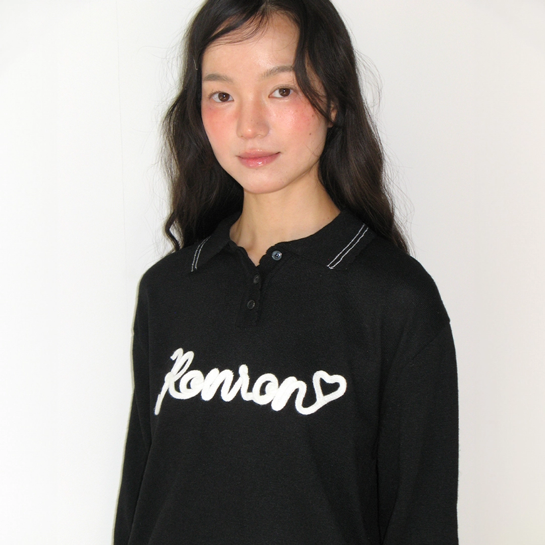 론론 HAND MADE LOGO COLLAR KNIT PULLOVER BLACK 상품 이미지 2