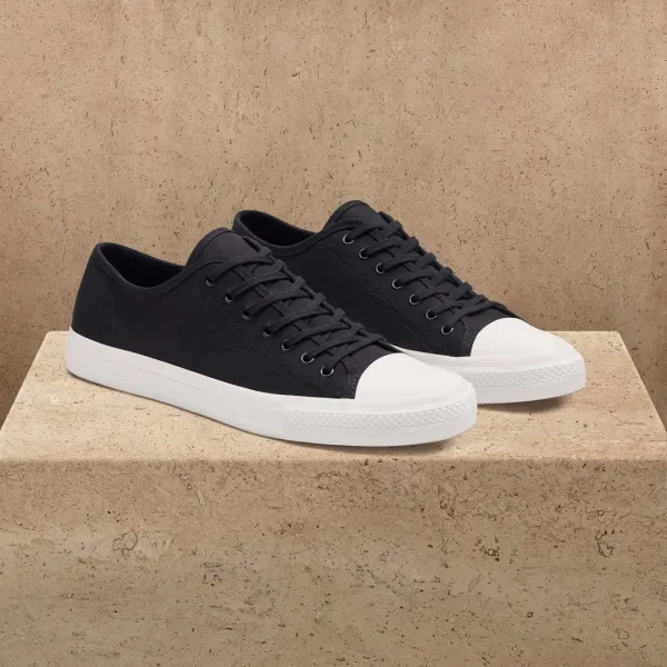 Men's Cotton Canvas Low Top Sneaker - Black