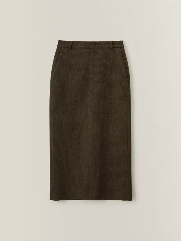 울 트윌 맥시 스커트_khaki brown
