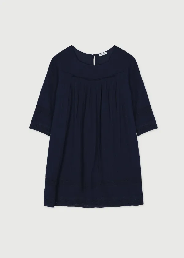 NATURAL LACE TUNIC BLOUSE - NAVY