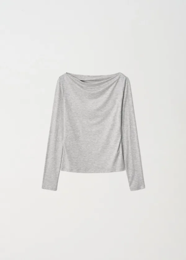 Camille Draped Long Sleeve_Melange Gray