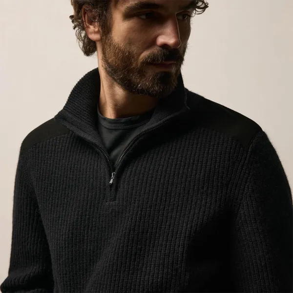 Italian Spun Cashmere Half Zip - Black