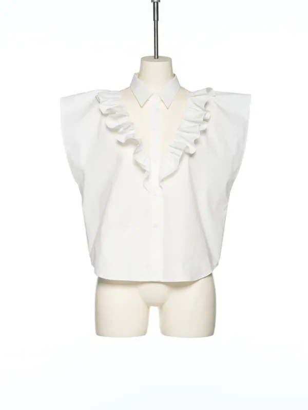 PS25 WHITE FRILL TRIM SLEEVELESS TOP