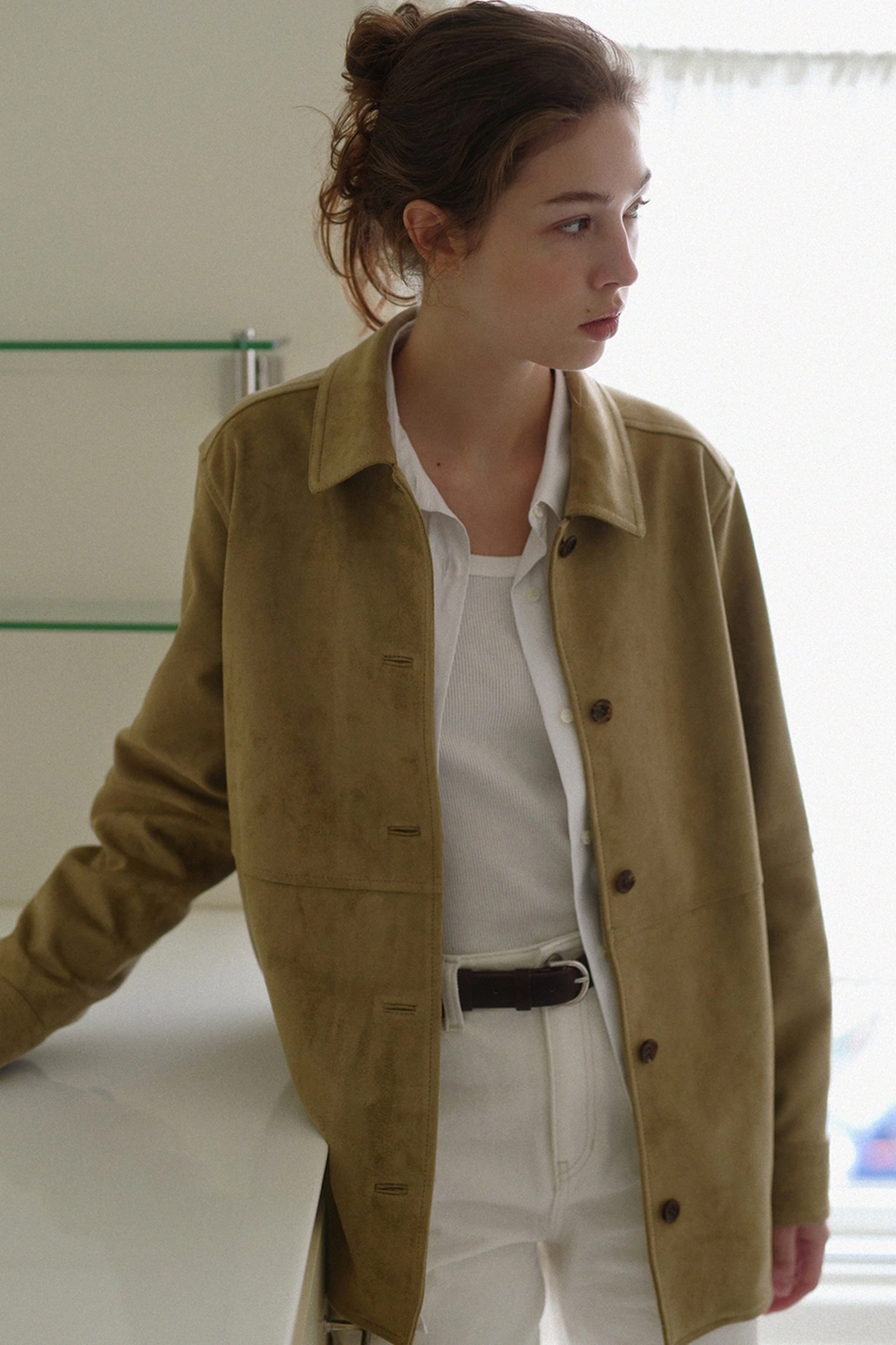 블랭크공삼 belted suede shirt jacket (vintage beige) 상품 이미지 2