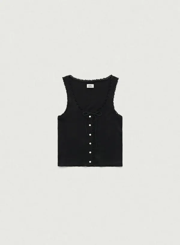 Ravioli Lace-Trim Tank Top_Black
