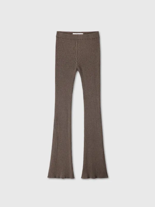 (W) SUPERFINE MERINO WOOL RIB FLARED PANTS_ BROWN