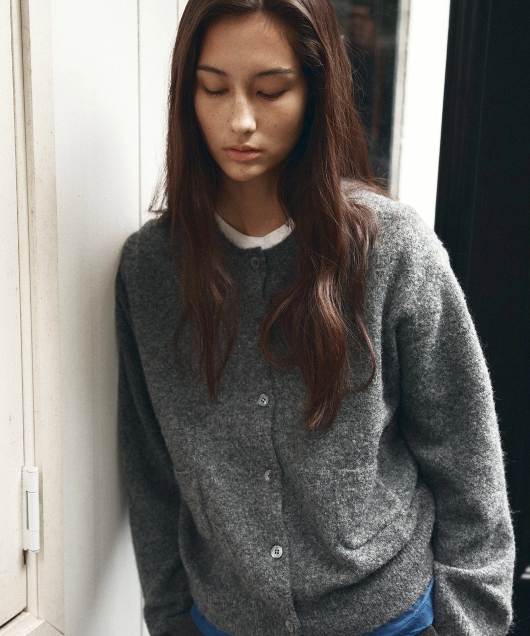 반원 아뜰리에 KN4272 울 블렌드 헤어리 카디건_Melange gray 상품 이미지 2