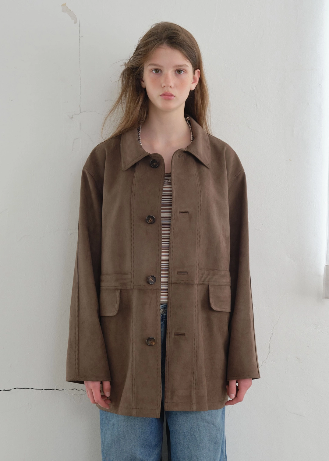 온무드 OVER STRING SUEDE JACKET - BROWN 상품 이미지 2
