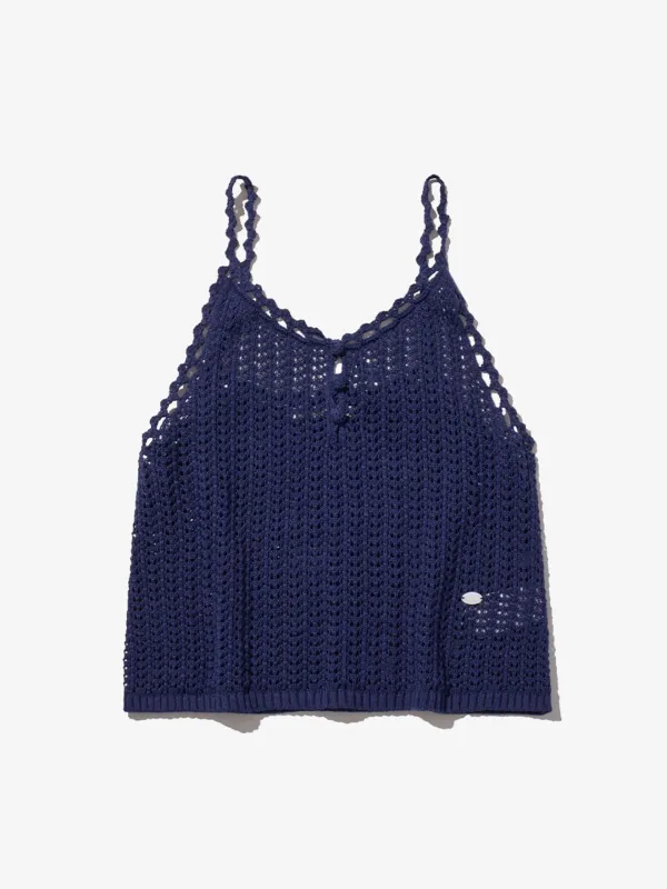 린넨 크로쉐 슬리브리스 니트_NAVY