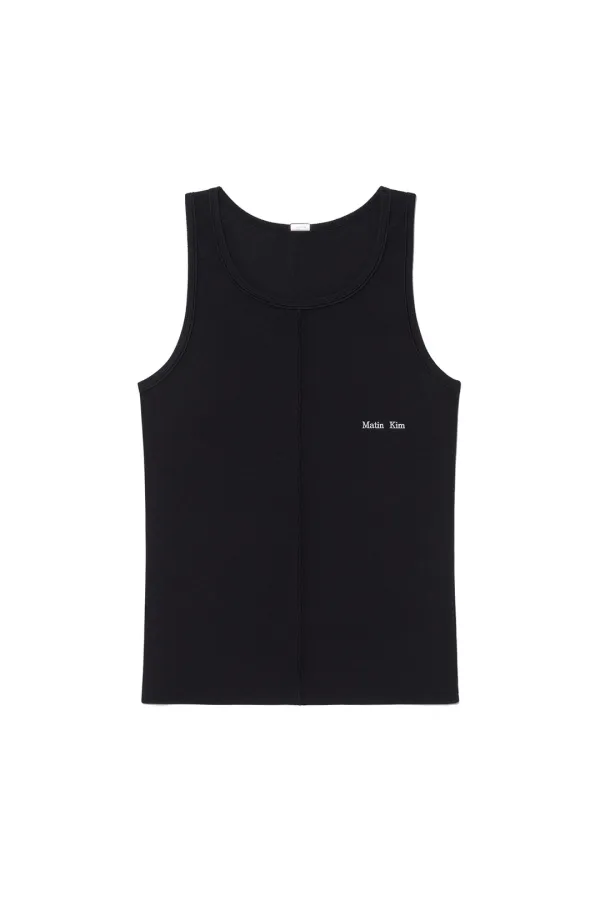 SMALL LOGO PINTUCK SLEEVELESS TOP FOR MEN IN BLACK