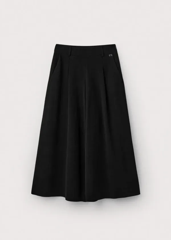 Elastic cotton knitted culotte pants_Black