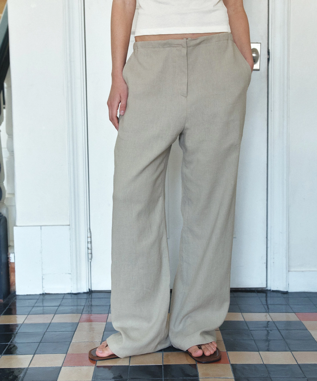 반원 아뜰리에 P3306 리넨 블렌드 팬츠_Khaki gray 상품 이미지 2