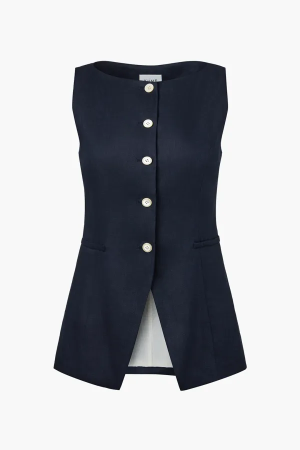 [3rd Re-order] Linen Boat-neck Vest, Navy