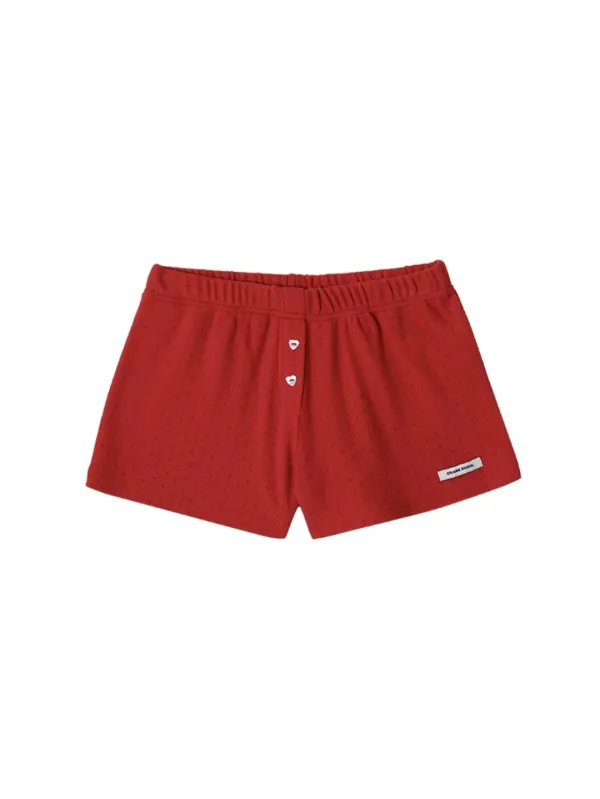 HEART BUTTON EYELET SHORTS_RED