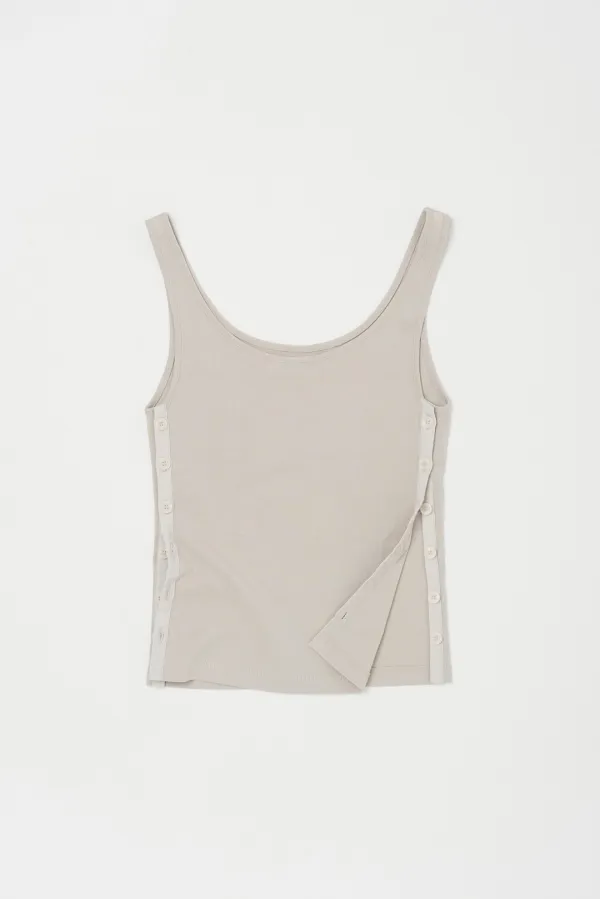 SIDE-BUTTON DETAIL SLEEVELESS TOP IN BEIGE