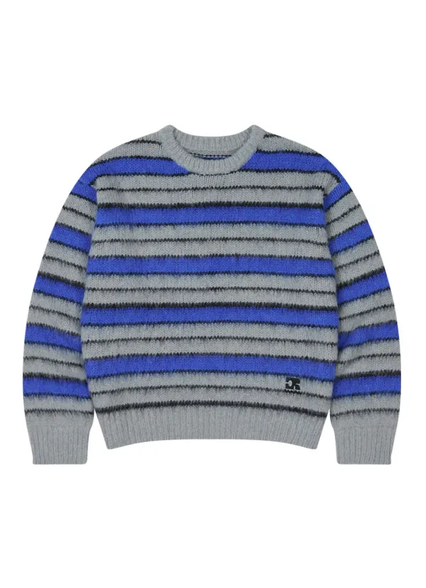CR EMBLEM HAIRY STRIPE PULLOVER KNIT_BLUE